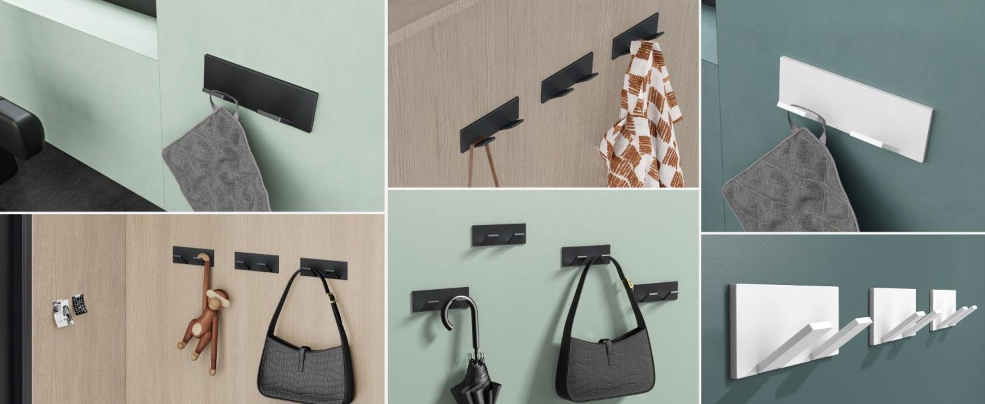 Mai & Mai Kleiderhaken ohne Bohren Wandgarderobe Wandhaken aus Edelstahl mit 2 Haken Garderobenleiste Garderobenhaken 81mm Matt schwarz Stalo-02