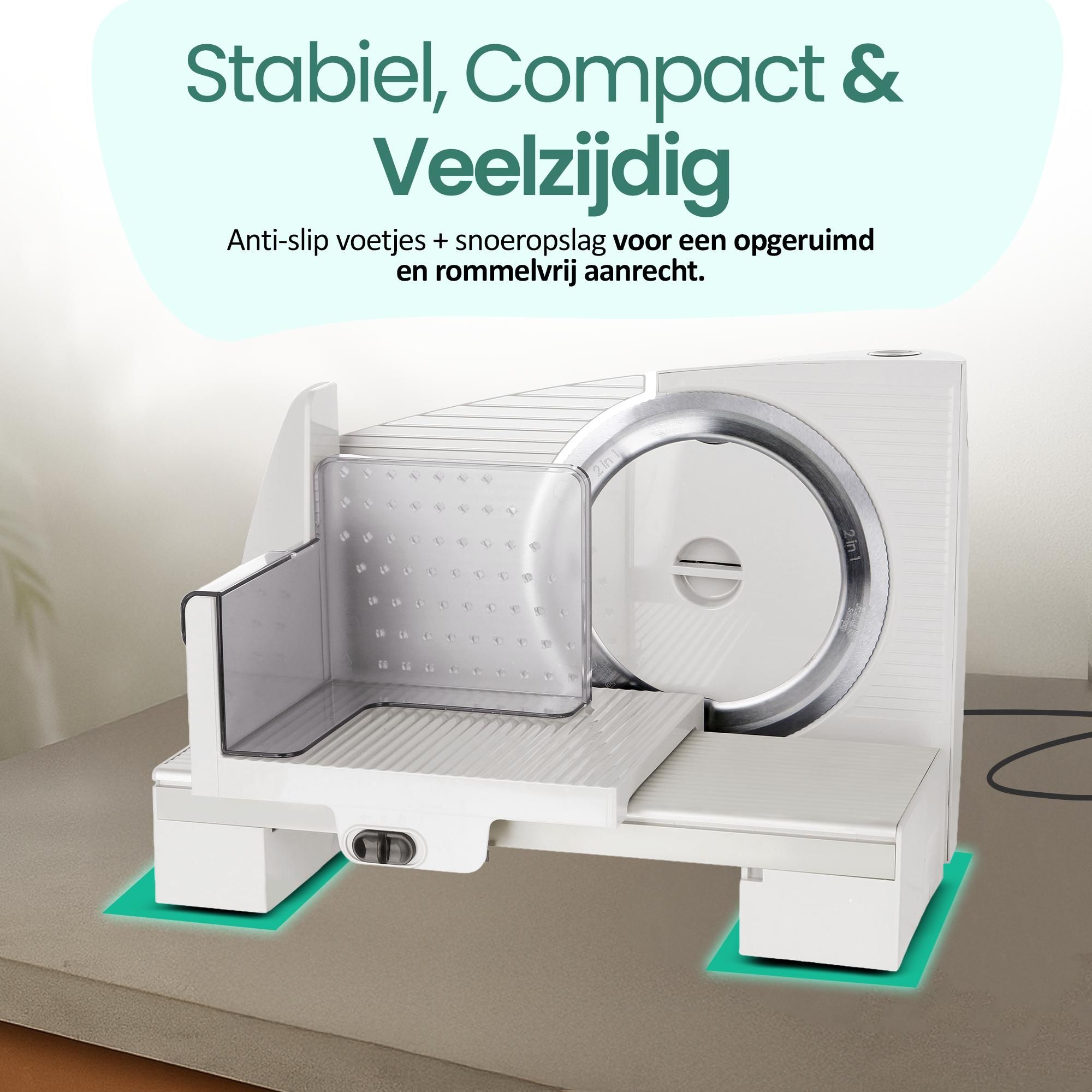 Emerio Multifunctionele Snijmachine – 110 W – Instelbare Snijdikte van 0–15 mm – Solinger RVS Mes – Allessnijder – Wit – MS-125001
