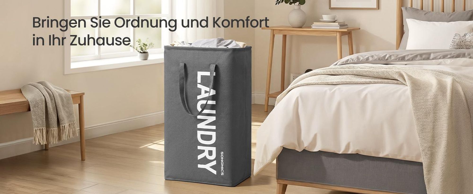 SONGMICS Wäschekorb, 80 L, Wäschesammler faltbar, Aufbewahrungskorb, mit Henkel, Wäschesack, wasserabweisend, für Waschküche, Schlafzimmer