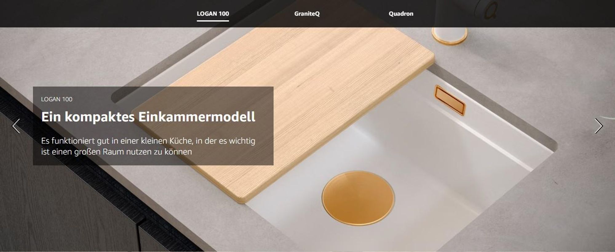 QUADRON Spülbecken 1-Becken Spüle | Größe: 59,5 x 45,1 x 21,5 cm | LOGAN 100 | Küchenspüle Granitspüle aus GraniteQ mit Siphon | Beige + Gold