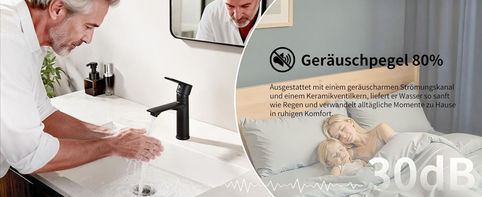 Homelody Wasserhahn Bad Schwarz +Universal Ablaufgarnitur Schwarz, Armatur Mischbatterie Waschbeckenarmatur mit Pop-Up Ventil Edelstahl Messing