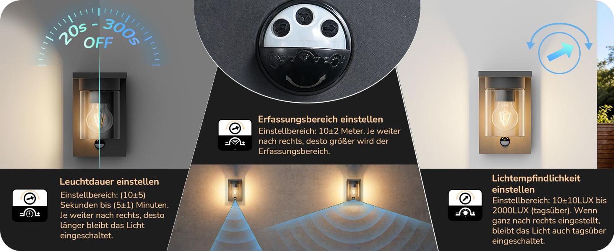 EDISHINE Wandleuchte außen mit Bewegungsmelder,IP44 Wandlampe mit E27-Fassung, Moderne Wandlampe für Haustür, Fassade, Anthrazit