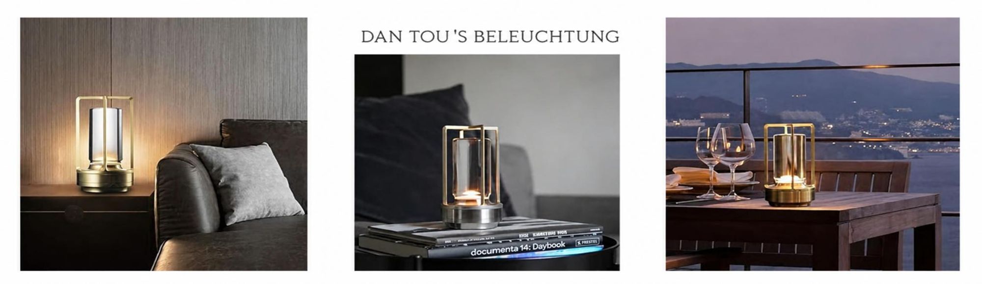 Tragbare Metall-Tischlampe für Innen/Außen, Wiederaufladbare Kabellose LED-Lampe, 3-Farben Stufenlos Dimmbar, Restaurant/Schlafzimmer/Bar/Campinglicht