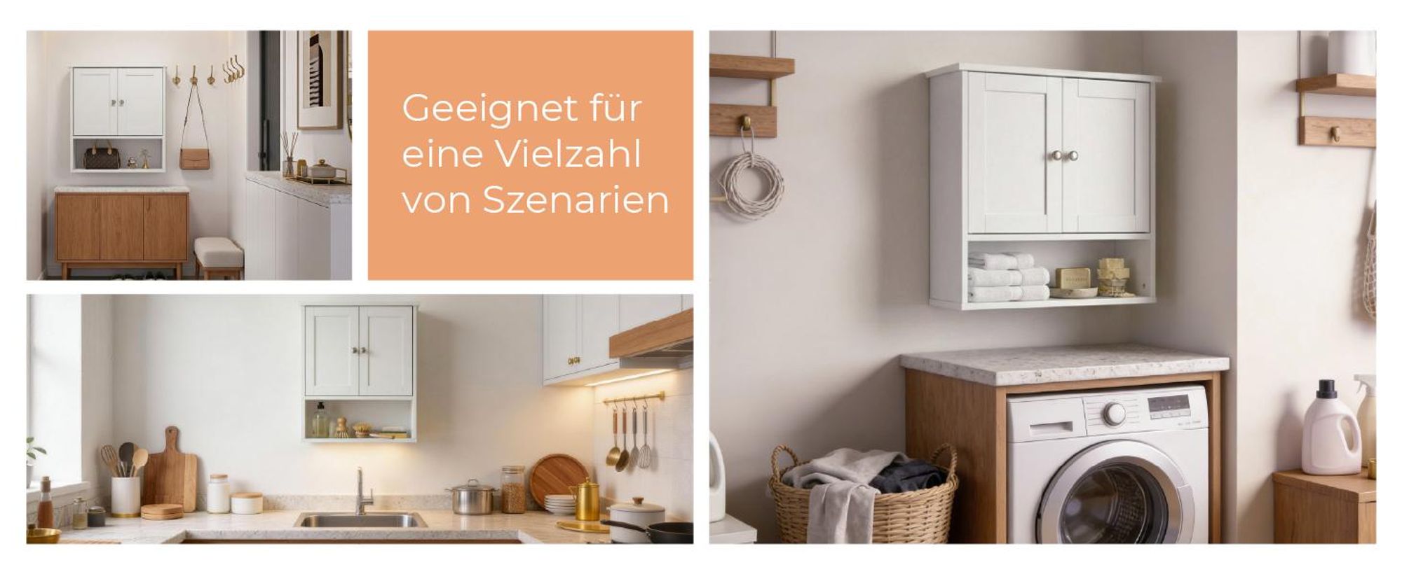 FCH Hängeschrank, Wandschrank mit 2 Tür und offenem Fach, verstellbare Ablage, 60 x 20 x 60 cm, Weiß