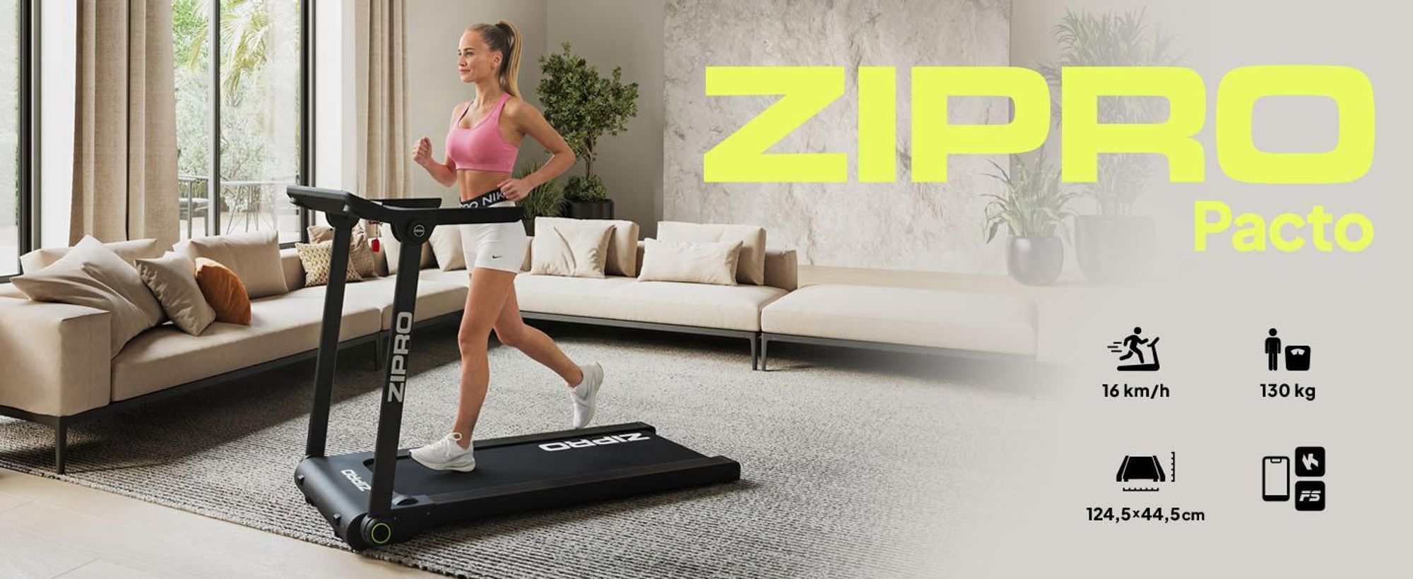 Zipro Loopband, opvouwbaar, model Pacto – Elektrische fitnessloopband, ultradun, geschikt om onder het bed te plaatsen, compatibel met apps (Kinomap/FitShow) en voorzien van een LED-touchscreen