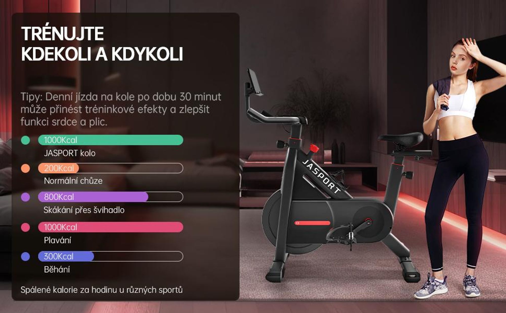 JASPORT C3 – smart stacionárny bicykel, magnetický odpor, tichý trenažér, 7,5kg zotrvačník, appka s video tréningami