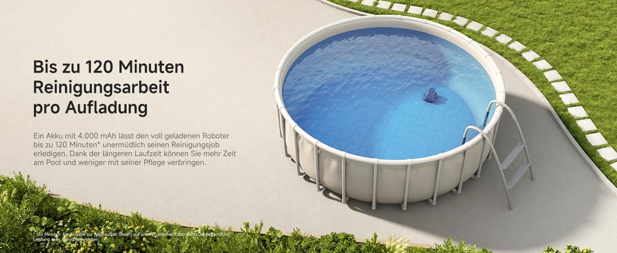 MOVA Diver R10 Poolroboter kabellos, 5700 l/h Saugleistung, 120 Min Laufzeit, automatisches Parken, für oberirdische Pools bis 80 m²