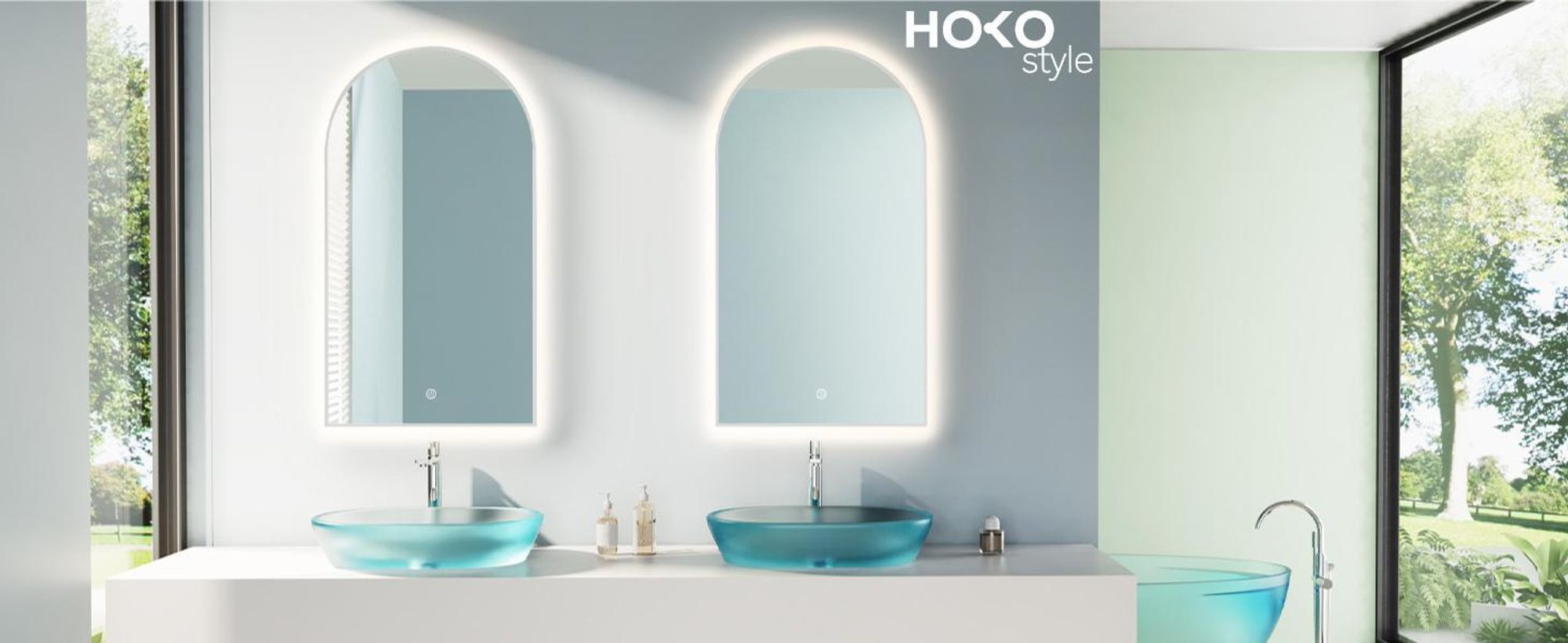 HOKO Badspiegel Bogen LED 60x100cm mit Metallrahmen, HOCH+QUER Montage,Arch Lichtspiegel+Touch Schalter+Licht Wechsel 2700-6500K, Warmweiß-Kaltweiß