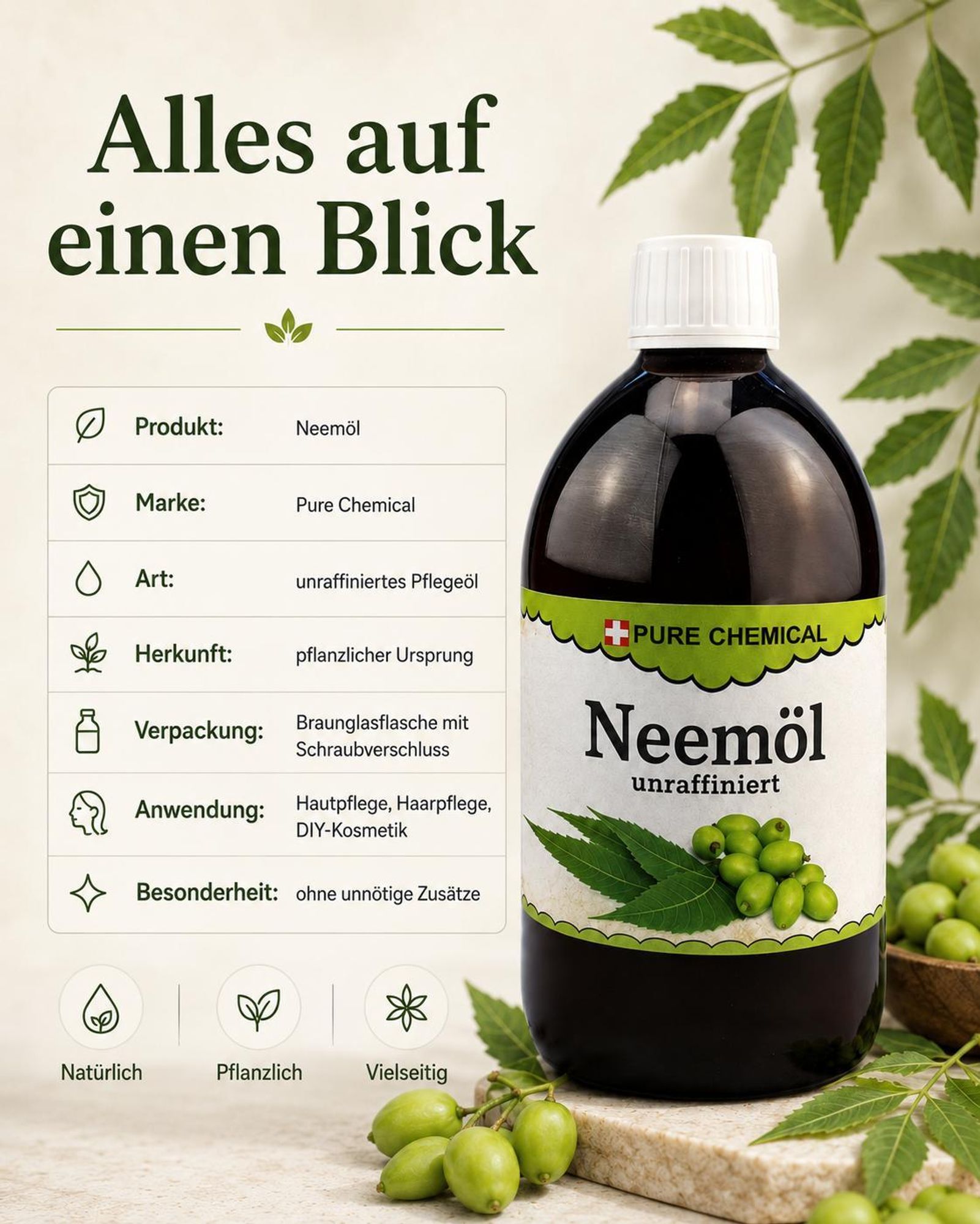 PURE CHEMICAL | Neemöl | unraffiniert | natürlich | kaltgepresst | 1 L