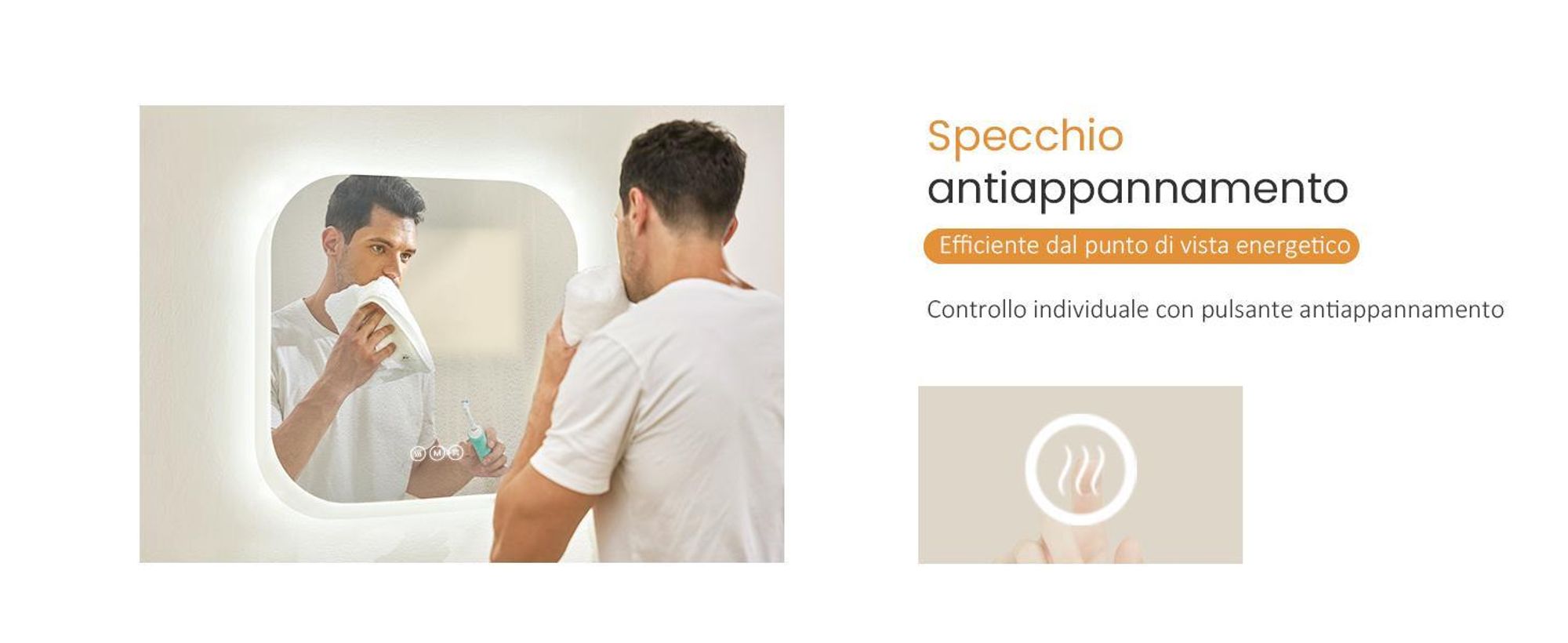 EMKE Specchio da bagno a LED 60 x 60 cm specchio da bagno senza nebbia, specchio da bagno a 3 colori luminosi con interruttore a sfioramento, specchio da parete dimmerabile con funzione di memoria