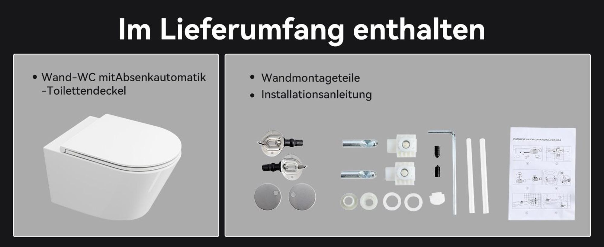 HOROW Hänge Toilette Spülrandloses WC - Einloch-Superspin-Spülung Toilettenschüssel inkl. Softclose Toilettendeckel - 525 x 358 x 360 mm
