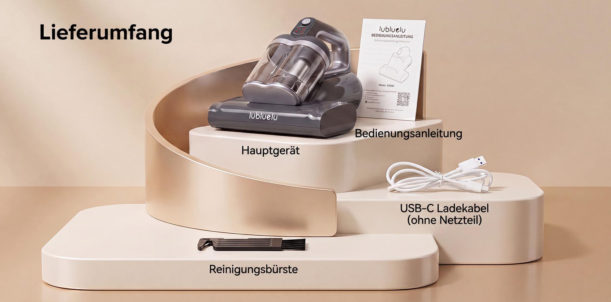 Lubluelu CM210 Kabelloser Milbensauger 15000Pa Matratzenstaubsauger mit UV-C Licht, Ultraschall-Technologie, 55 °C Heißluft Handstaubsauger für Bett