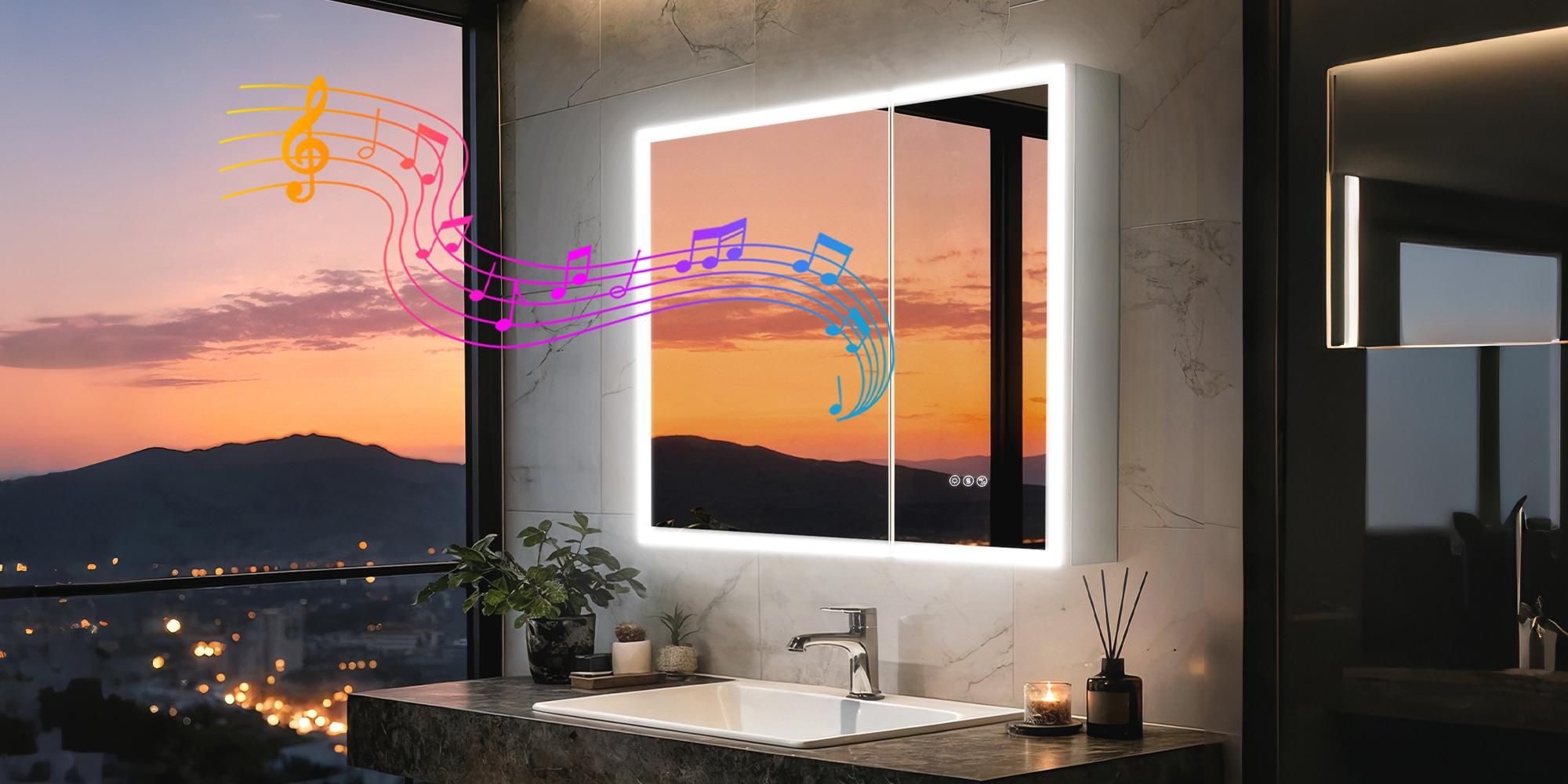 WISFOR Spiegelschrank Bad mit Beleuchtung Bluetooth 80x70 cm Wandspiegelschrank mit Bluetooth Beschlagfrei 2 Tür Badschrank
