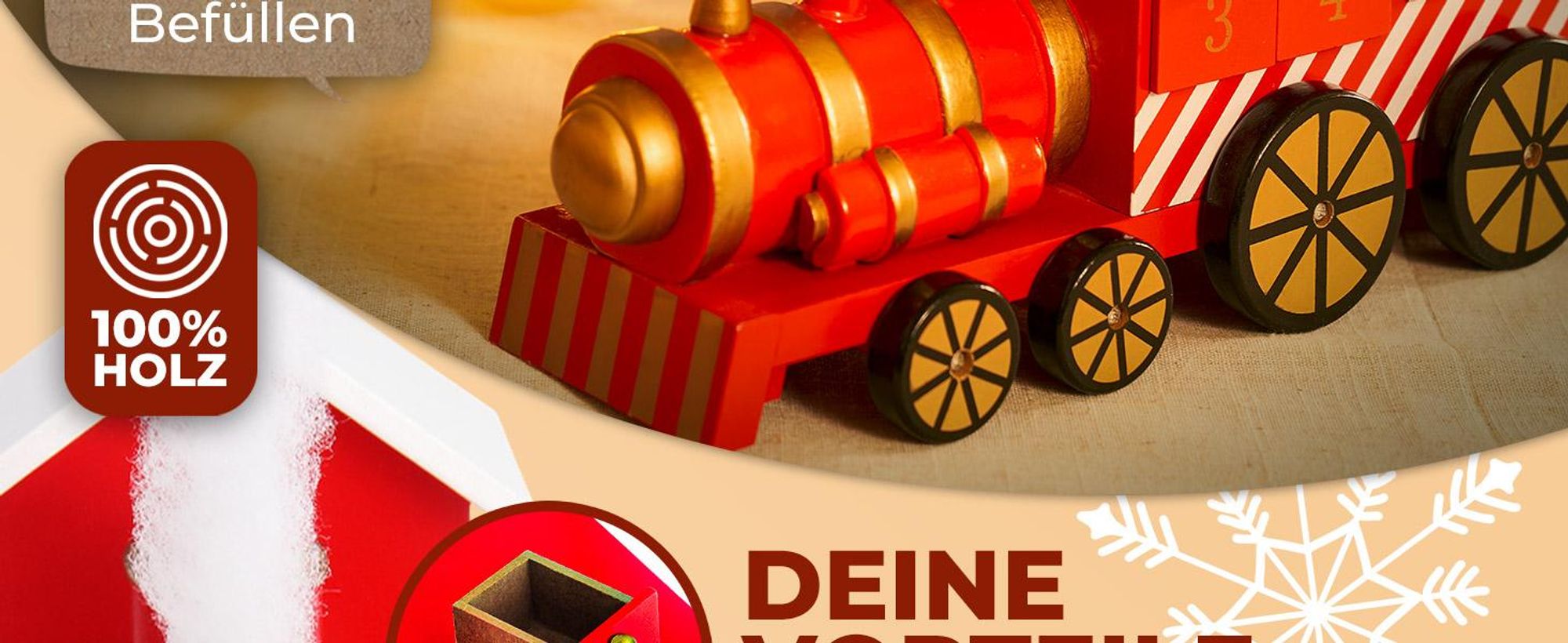 SPIELWERK® Wiederverwendbarer Adventskalender Lokomotive Bunt Bemalt Zum Befüllen 24 Türchen Weihnachten Kinder DIY Weihnachtliche Holz Dekoration