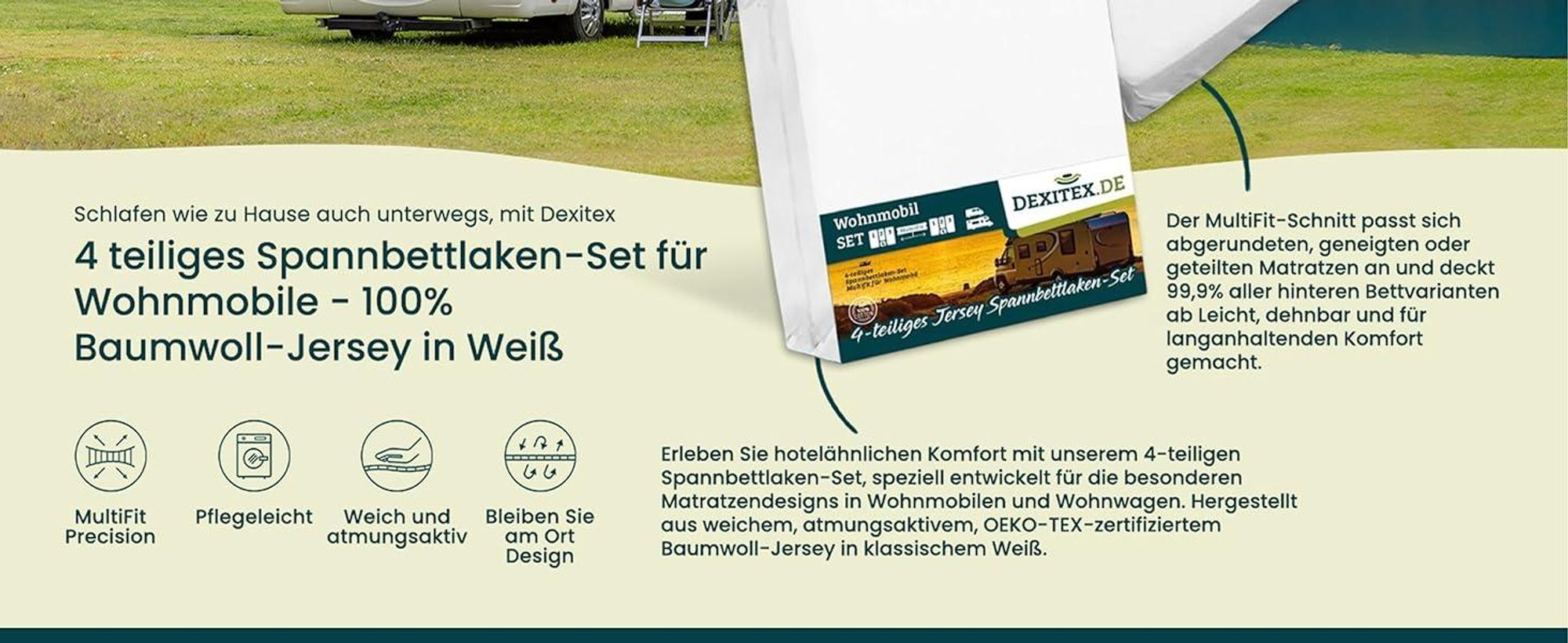 Wohnmobil in der Natur mit Spannbettlaken.