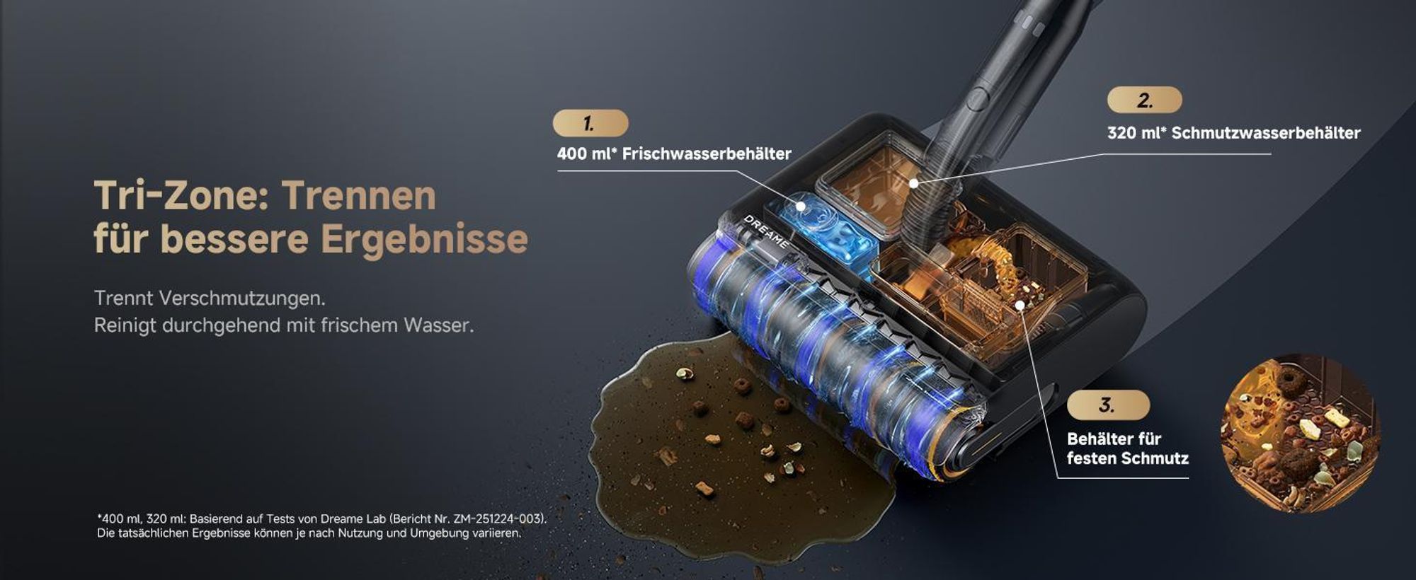 Dreame Z30 Pro Aqua, 2-in-1-Stabstaubsauger, Beutellos, Schwarz, 0,6 l, 0,4 l, 0,32 l