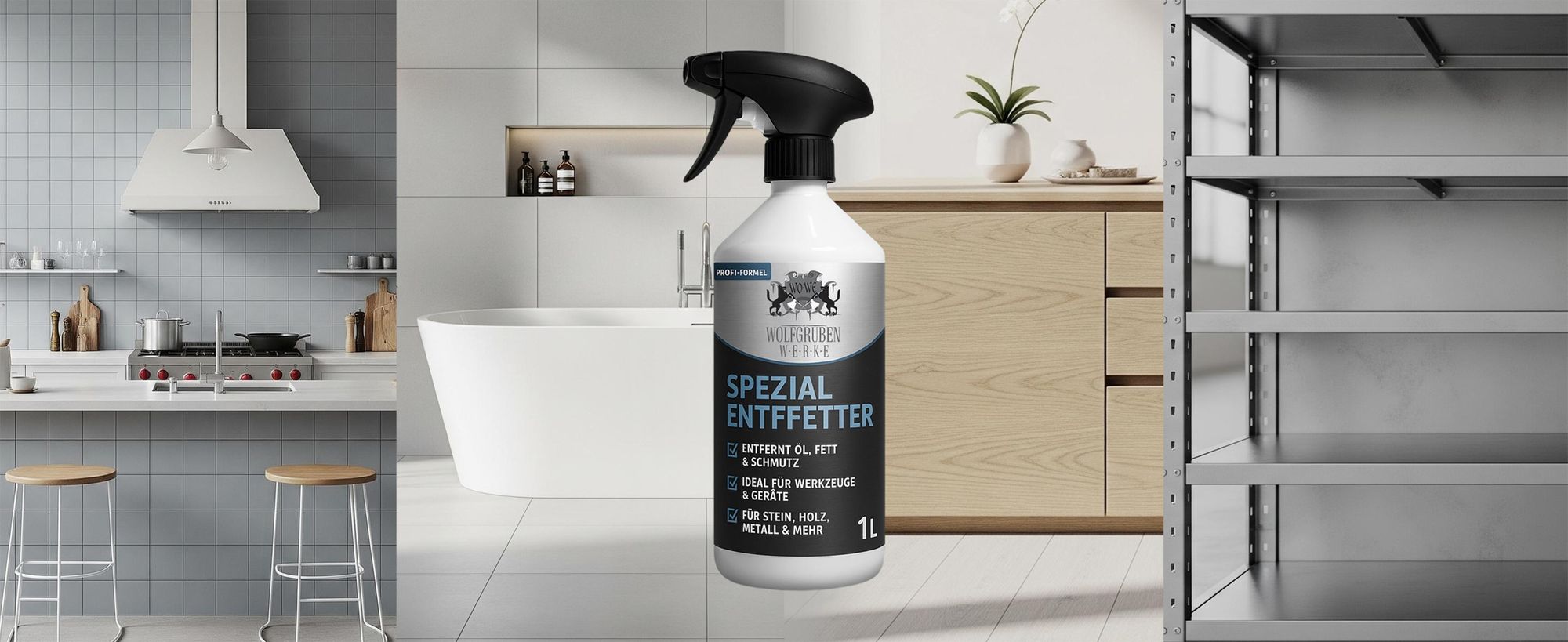 Wolfgruben Werke Spezial-Entfetter 1L, gegen Öl, Fett und Schmutz auf Stein, Holz und Metall.
