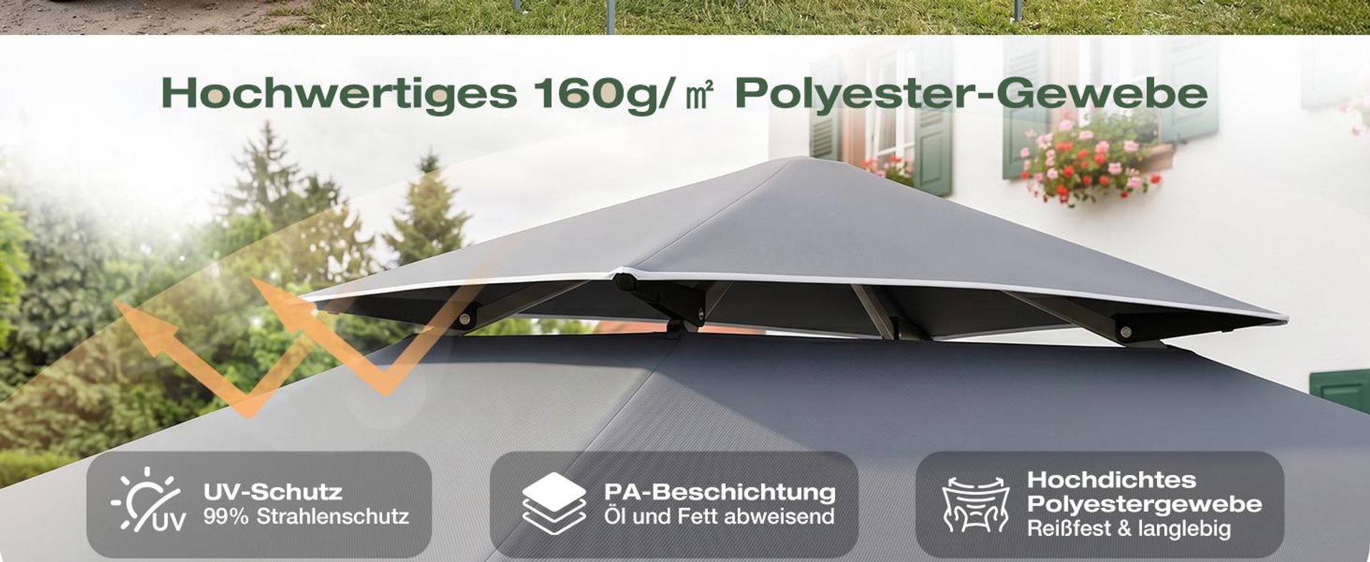 Sekey Grillpavillon 250x150 cm faltbar Garten Pavillon Wasserabweisend UV50+, Grau
