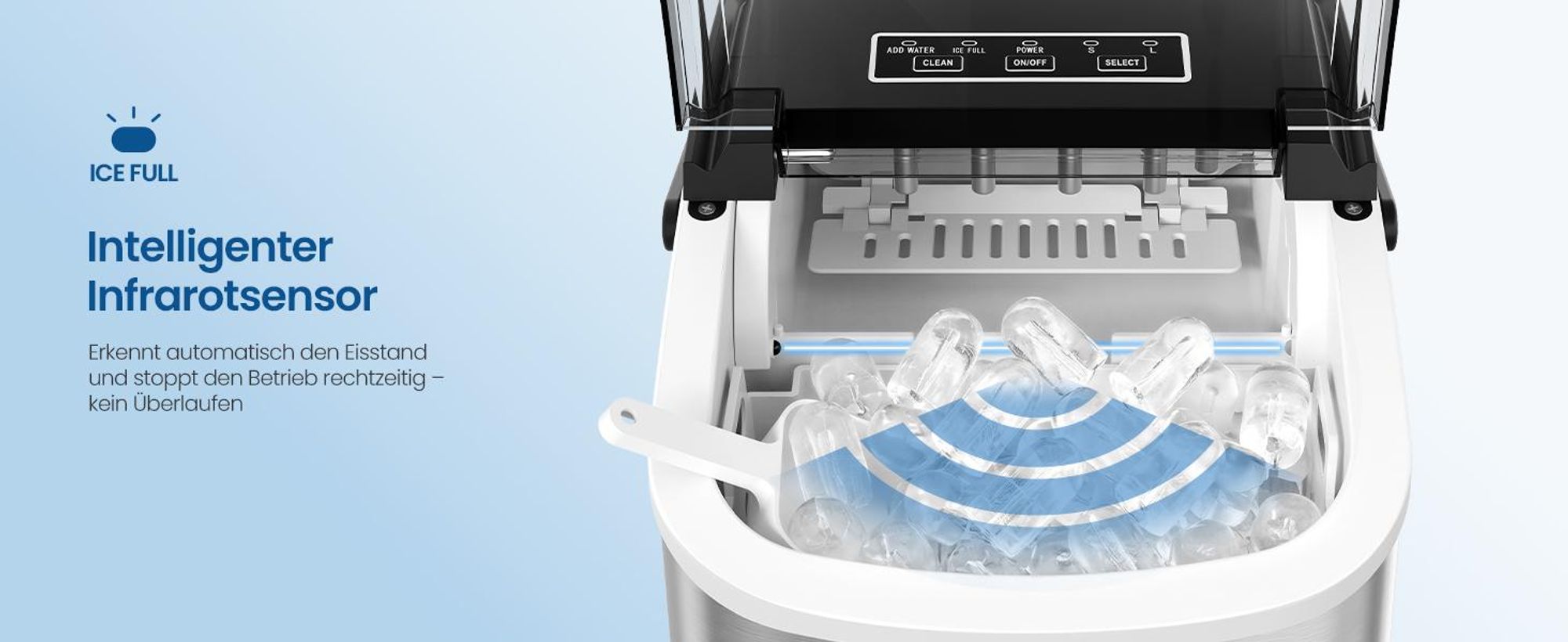 SONGMICS Eiswürfelbereiter tragbar, Eiswürfelmaschine mit Selbstreinigung, 2 Würfelgrößen, für Küche, Camping, Party, silbern