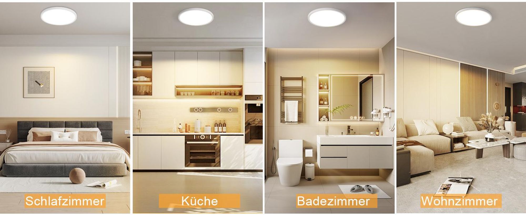 ZMH Deckenlampe LED Deckenleuchte Flach 18W Warmweiß Ø22cm Deckenbeleuchtung IP44 Küchenlampe Rund Weiß für Flur Küche Schalfzimmer Klassenzimmer