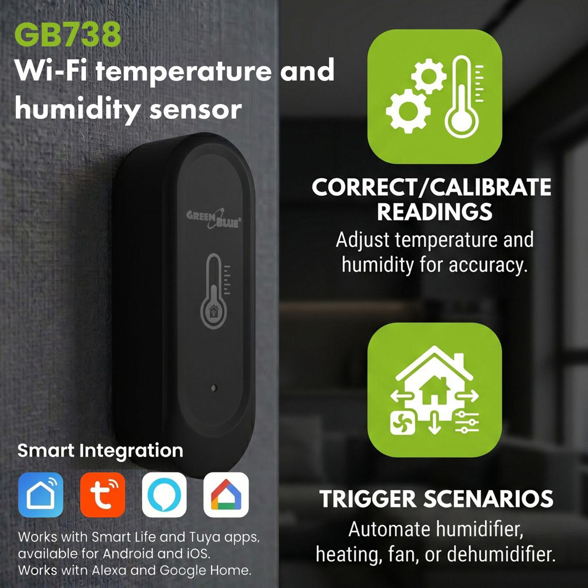2x GreenBlue WLAN-Außensensor für Temperatur und Luftfeuchtigkeit Android/iOS 3,0 V DC LR03x2 IP65 GB741