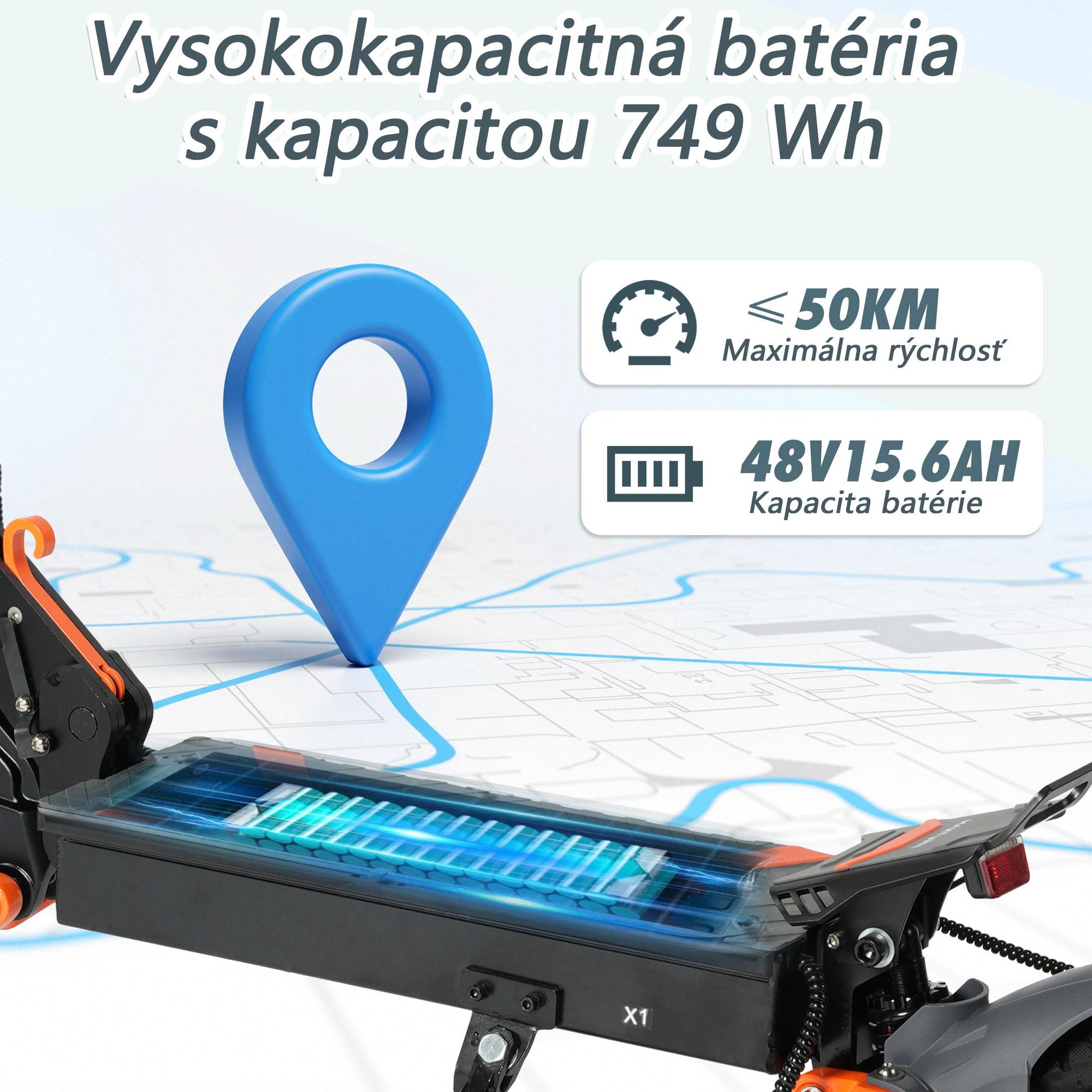 Elektrická Kolobežka MAXTURN X1 - 48V15.6Ah 10'' Tubeless Elektrický Scooter Hliníkový Rám - Čierna