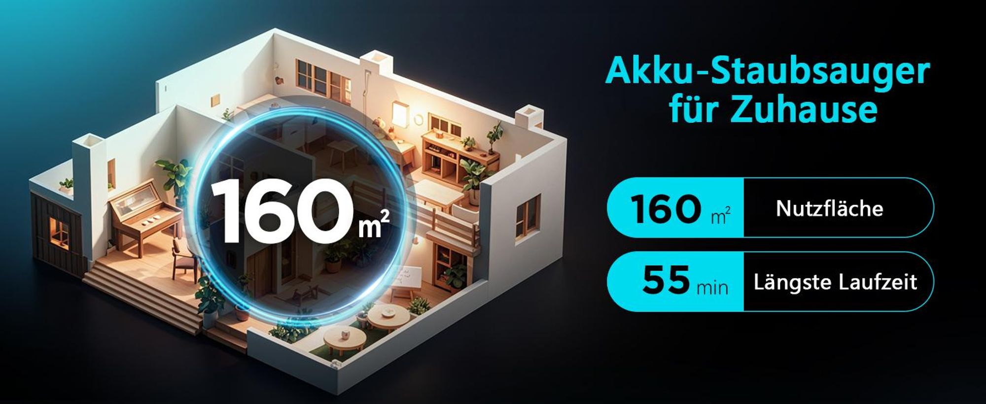 Akku Staubsauger, 30000Pa Staubsauger Kabellos, 400W Staubsauger mit Smart Display, Anti-Verhedderung-Bürste, Bis zu 55 Min Laufzeit, 2 Gänge, 1.2L
