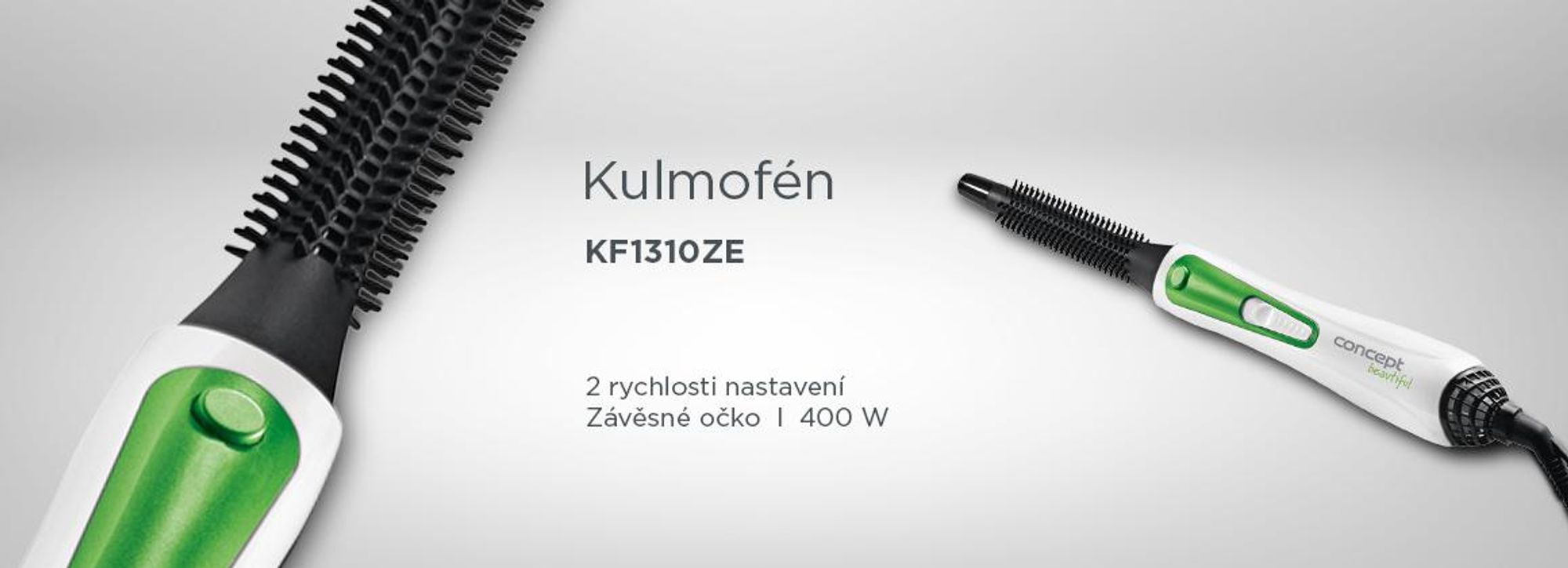 Concept KF-1310, Kartáč na horký vzduch, Zelená, Bílá, Poutko k zavěšení, 0,19 m, 400 W, 230 V