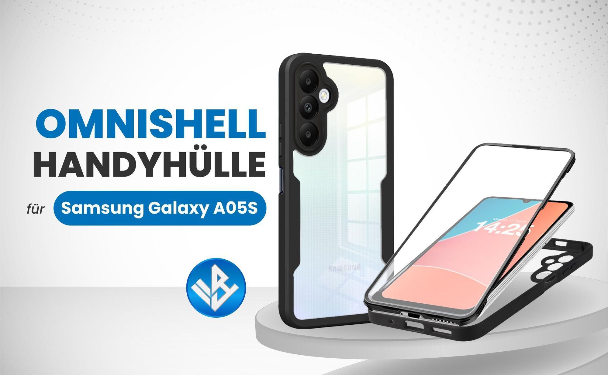 Schwarze 360 Grad Hülle für Samsung Galaxy A05s mit Kameraschutz