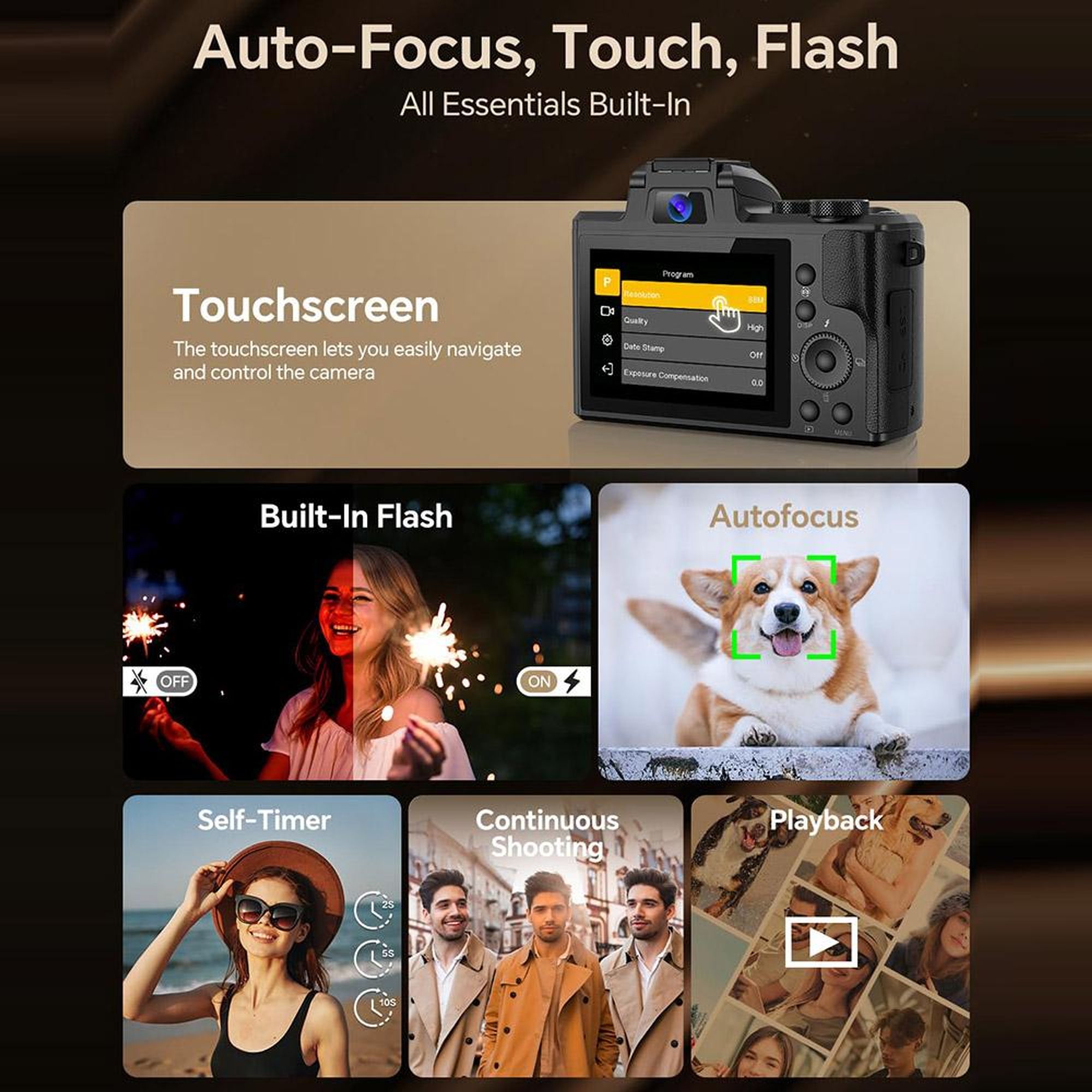 8K Digitalkamera für Fotografie AutofokusWLAN 88 MPVlogging-Kamera mit zwei Objektiven 16-fachem Digitalzoom und Touchscreen Reisekamera