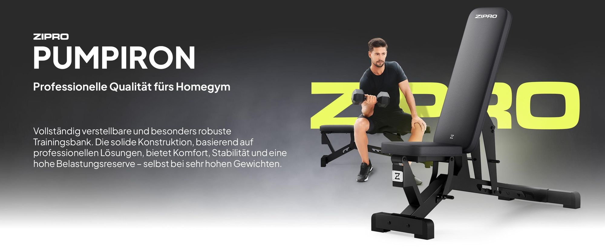 Zipro Hantelbank Verstellbar Pumpiron – Massive Trainingsbank bis 350 kg Belastbar Profil Schrägbank & Flachbank für Home Gym Inkl. Transportrollen