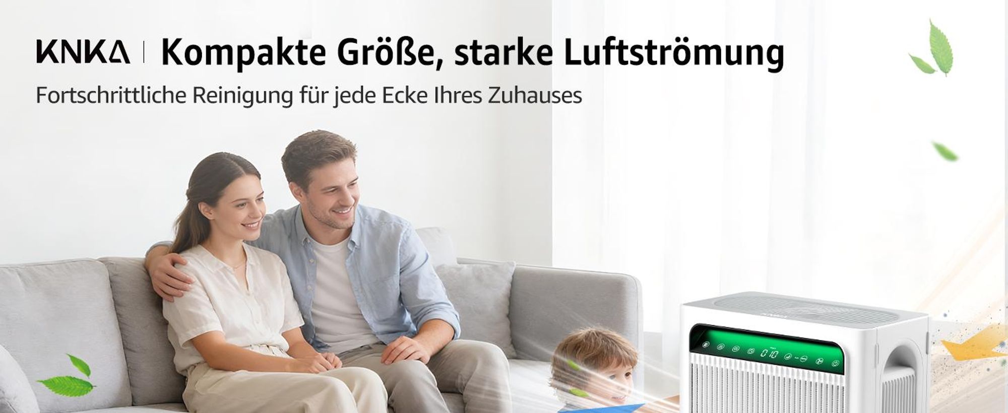KNKA pro Luftreiniger mit Dual-HEPA-Filter für Allergiker, CADR 384–415 m³/h, große Räume bis 140 m², PM2.5 LED-Farbanzeige, schnell & leise 22–24 dB, Weiß
