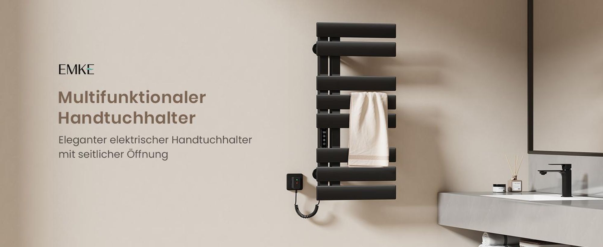 EMKE Handtuchwärmer elektrisch Intelligente Badheizkörper, 1000X500mm 320W Handtuchheizkörper Wifi APP Steurung Touch LCD Timer 1-9H, IPX5 Schwarz