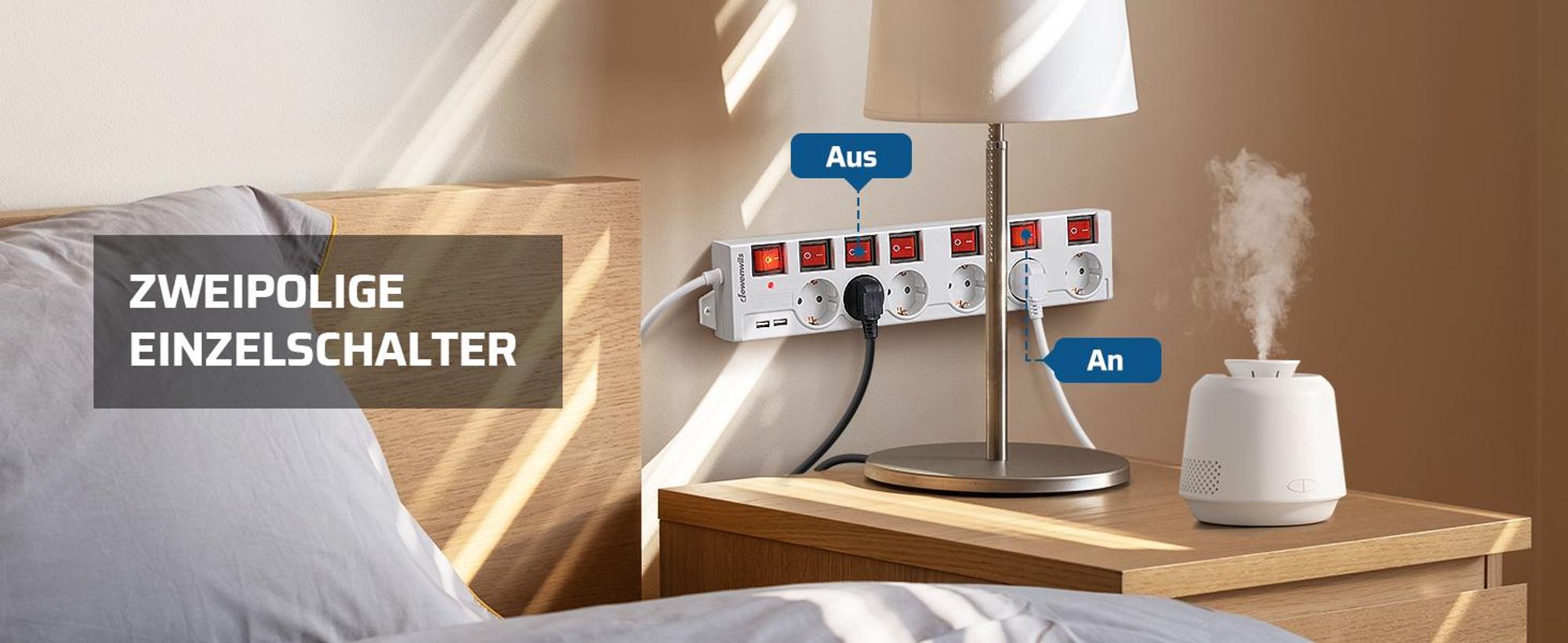 DEWENWILS 3m Steckdosenleiste mit USB, Mehrfachsteckdose Einzeln Schaltbar, Weiß
