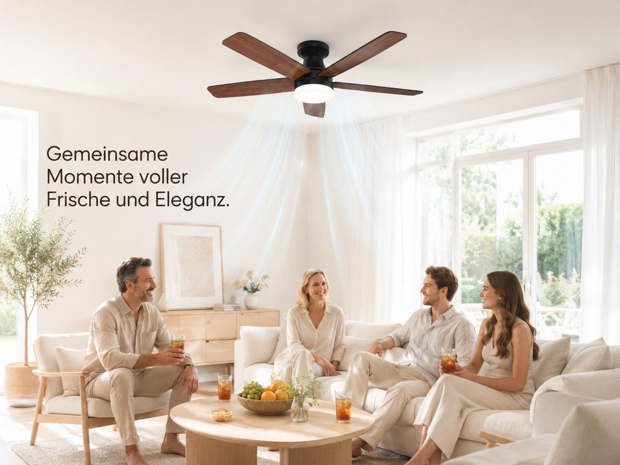 Deckenventilator mit Beleuchtung Schwarz Ø106cm H22cm 40W DC Motor 18W LED APP Fernbedienung Dimmbar 5 Wendbare Flügel für Schlafzimmer Wohnzimmer
