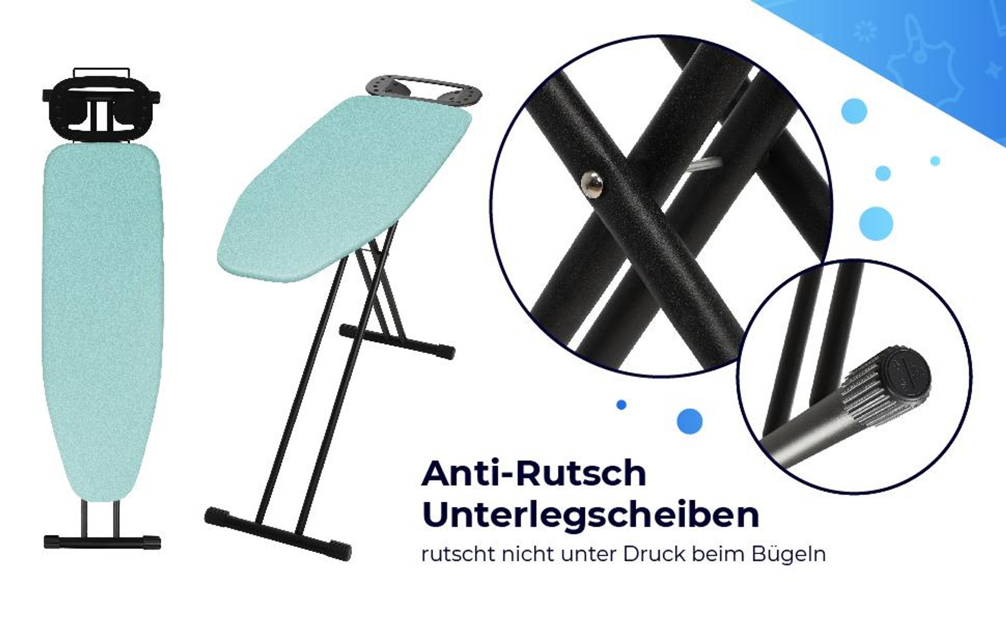 KADAX klappbares Bügelbrett, groß, 120 x 38 cm breit, Standard mit Griff