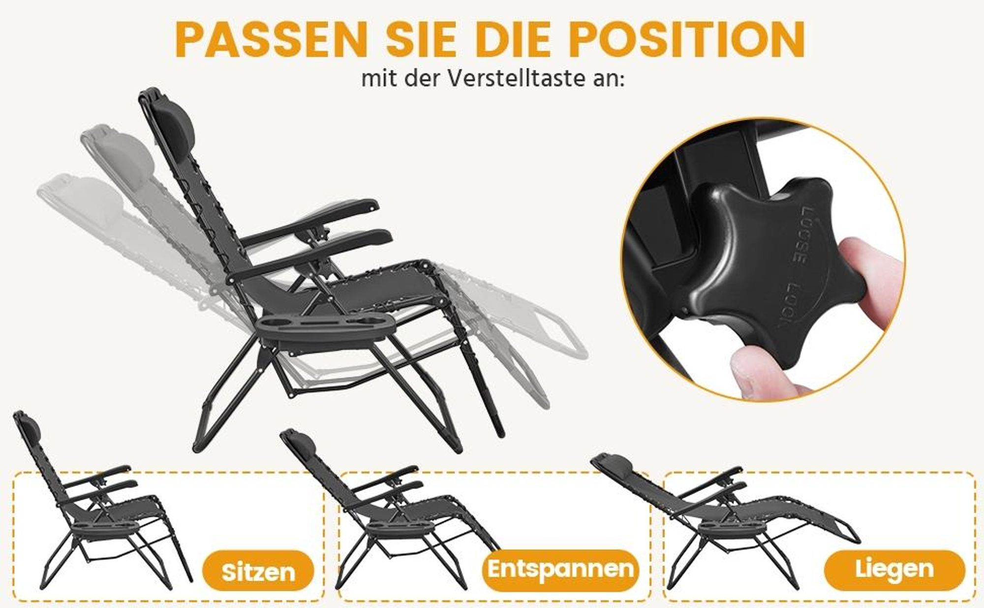Yaheetech 2er Set klappbarer Liegestuhl, mit Nackenkissen & Getränkehalter, Sonnenliege mit verstellbarer Rückenlehne, Dunkelgrau