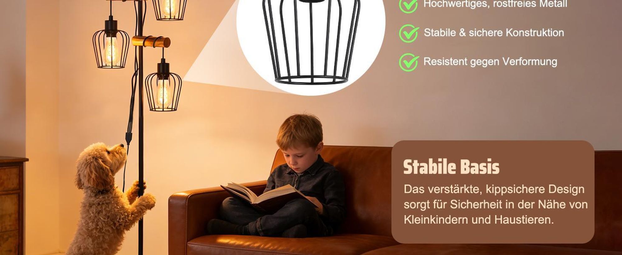 ZMH Stehlampe Wohnzimmer Holz Stehleuchte 3 flammig Wohnzimmerlampe Stehend Standlampe Leselampe Bodenlampe für Schlafzimmer Ohne Leuchtmittel