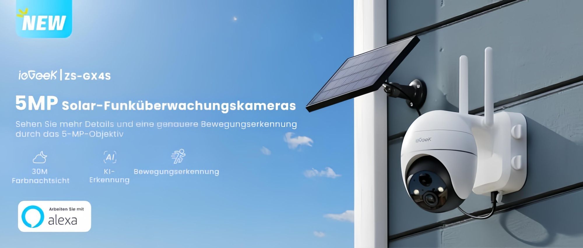 100% kabellose 5MP HD Solar Überwachungskamera Outdoor mit wiederaufladbarer Batterie