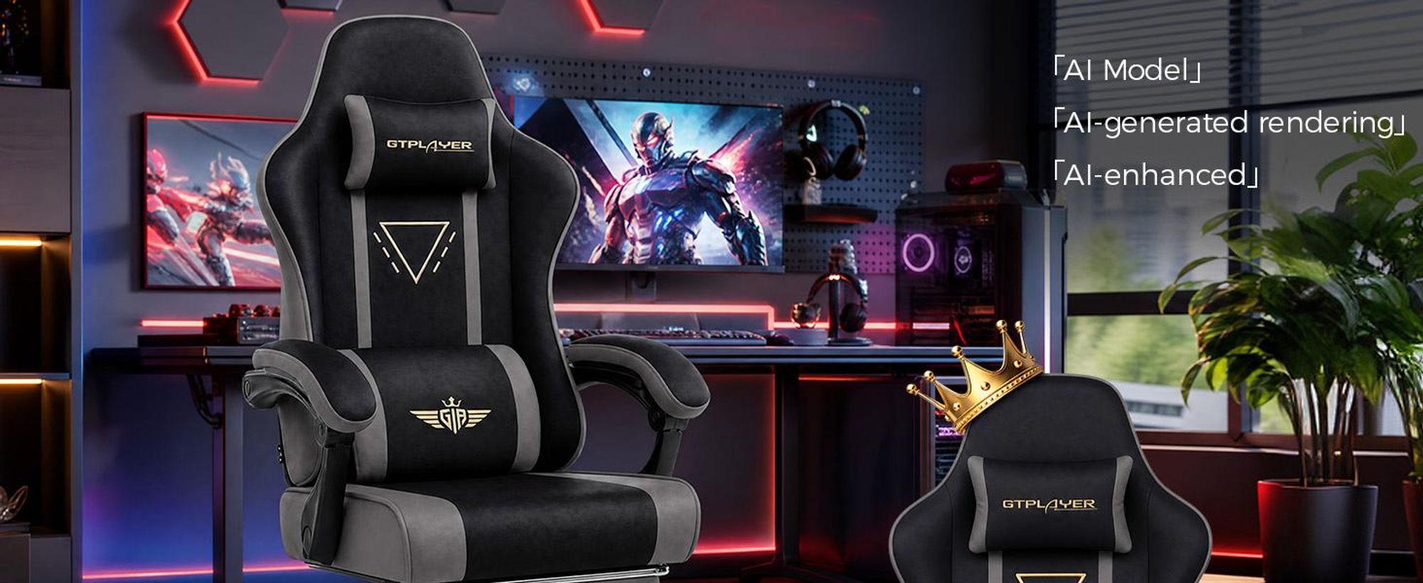 Silla de juego GTPLAYER, ergonómica, con superficie de tela, cojín de asiento con muelles, reposabrazos ajustables y reposapiés. Capacidad máxima de 150 kg. Color: gris