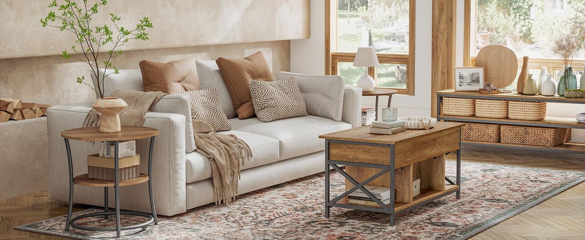 VASAGLE Beistelltisch, Couchtisch rund, Sofatisch, 2 Ablagen, Wohnzimmer, Schlafzimmer