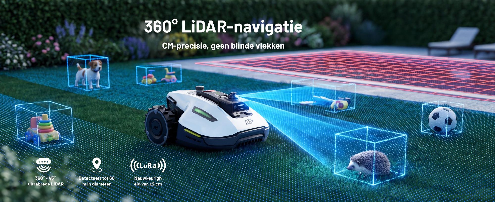 Robotmaaier Mammotion YUKA Mini 2 1000 met garage en wasstandaard, zonder kabel, voor 1000 m², met DropMow-technologie, auto-kaartgeneratie, app