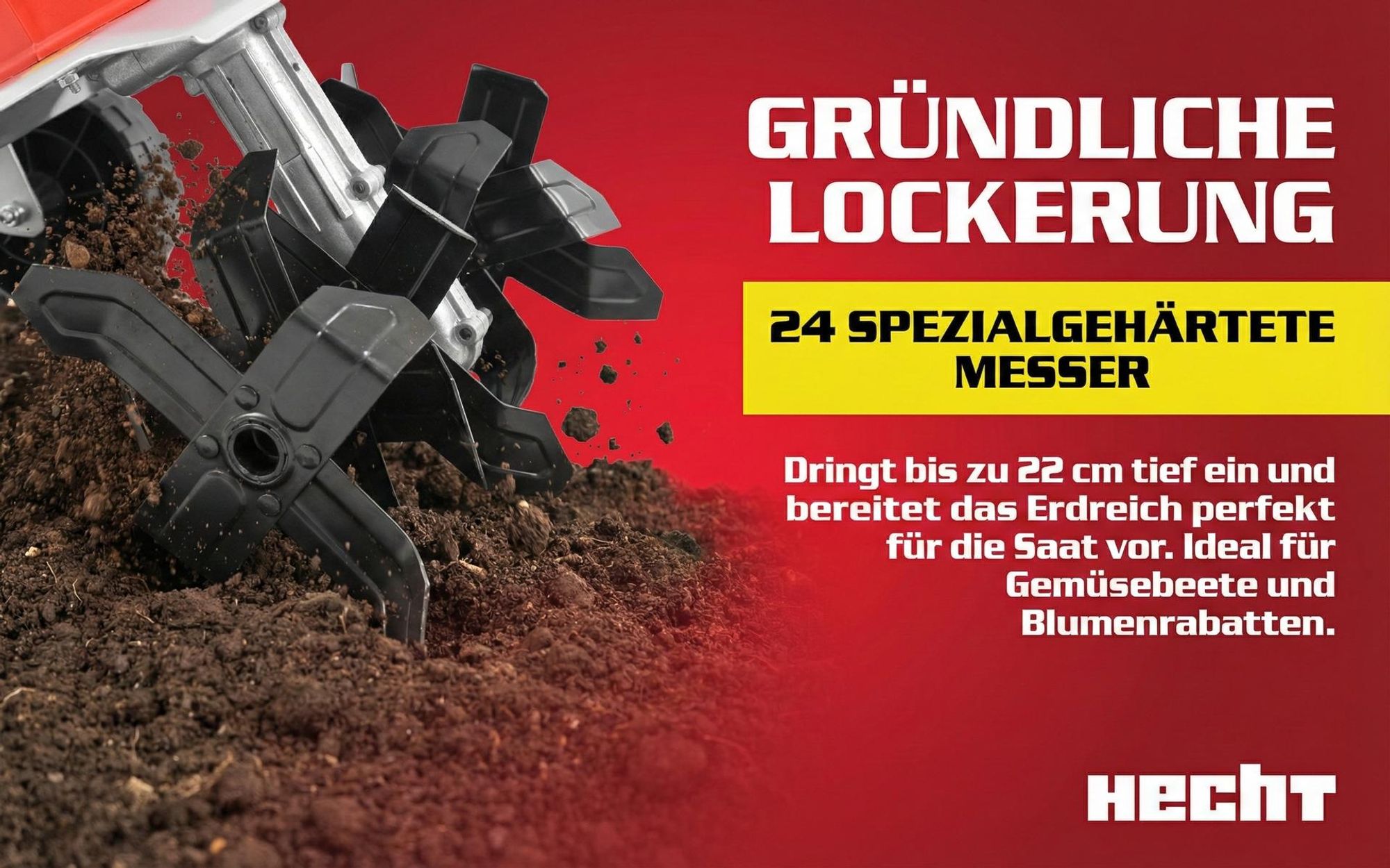 HECHT 745 Motorhacke Elektro | 40 cm Arbeitsbreite | 22 cm Arbeitstiefe | 1500W | 24 Messer | 400 U/min | 230V