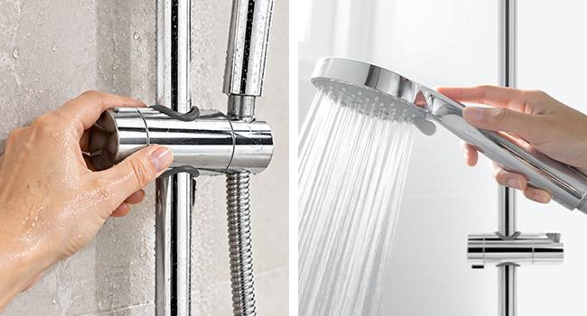 KRUMAD Duschkopfhalter Duschstange, Brausehalter, Duschkopfhalterung ohne Bohren, Brausehalter für Duschstange, Handbrause Halter, ABS, Verstellbar