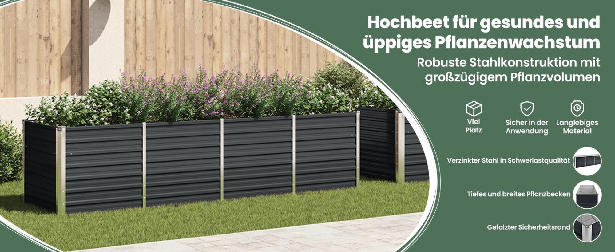vidaXL Garten-Hochbeet Anthrazit 320 x 80 x 77 cm Verzinkter Stahl