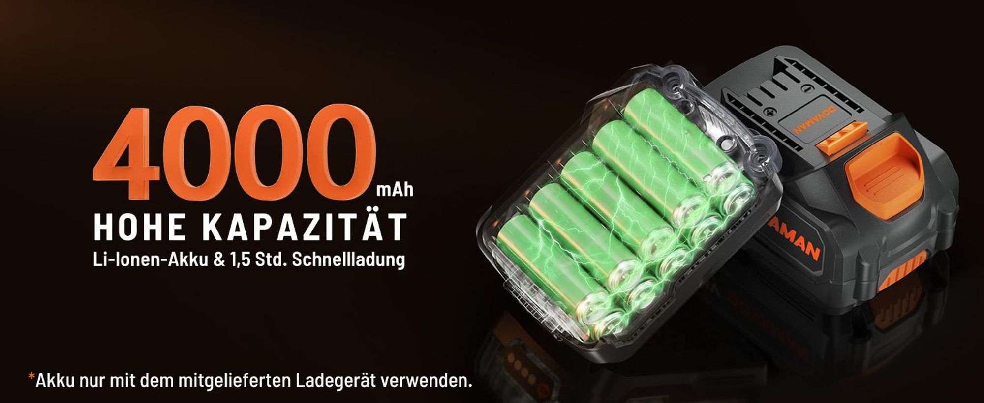 DOVAMAN Akku-Schlagschrauber 20 V, 2200 Nm, bürstenlos, 3/4 Zoll, 5 Stufen, 4-Ah-Akku
