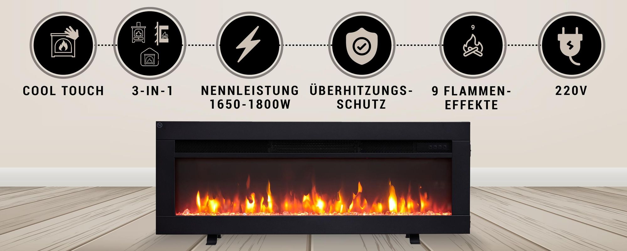 BALDERIA Agnes 36 - Stand-, Wand- oder Einbaukamin - Schwarz