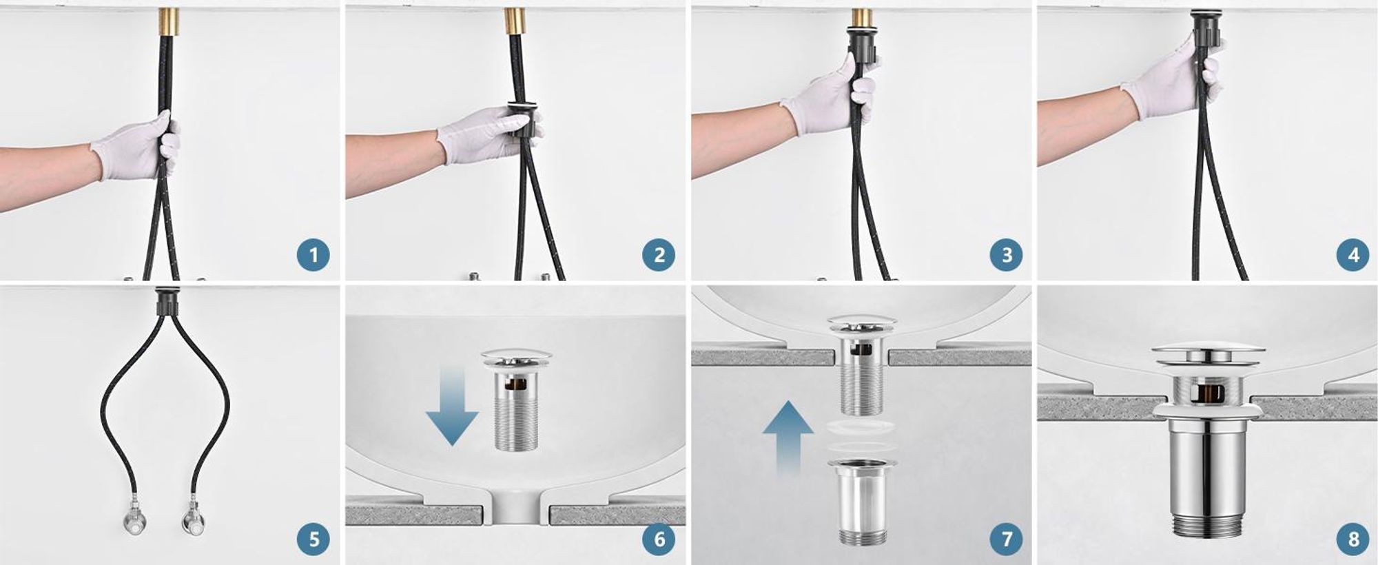 Homelody Wasserhahn Bad Chrom+Universal Ablaufgarnitur Chrom, Armatur Mischbatterie Waschbeckenarmatur mit Pop-Up Ventil Edelstahl Messing