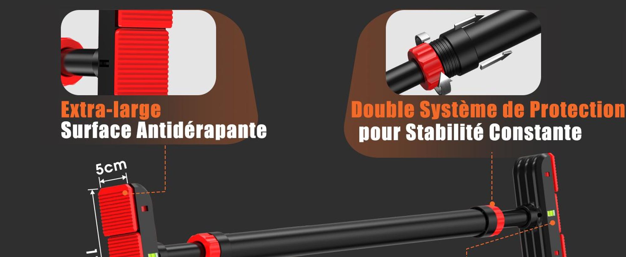 DH FitLife Barre de traction télescopique sans perçage, pour cadre de porte 72-92 cm, fixation par pression, avec niveau à bulle, antidérapante