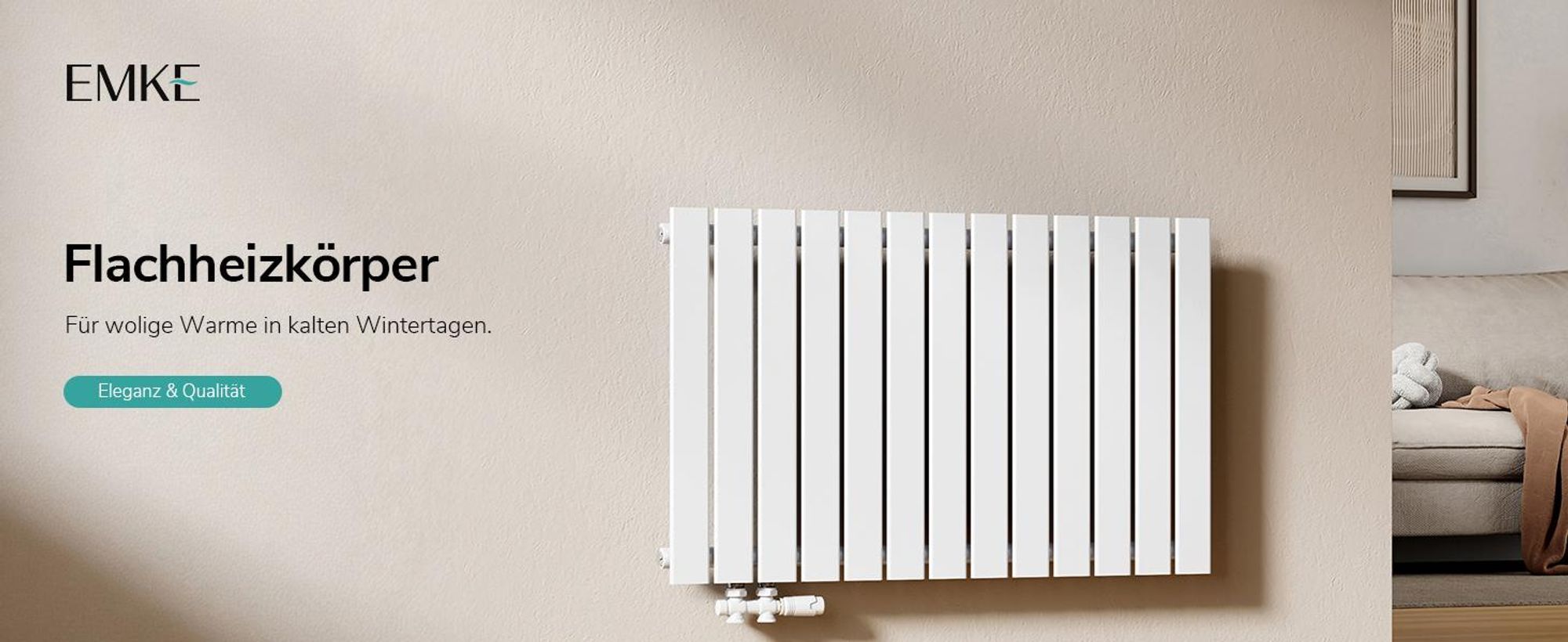 EMKE Design Paneelheizkörper Horizontal 630x1006mm 712W Flachheizkörper Weiß Heizkörper Einlagig SPCC-Stahl Seitenanschluss ohne Heizstab